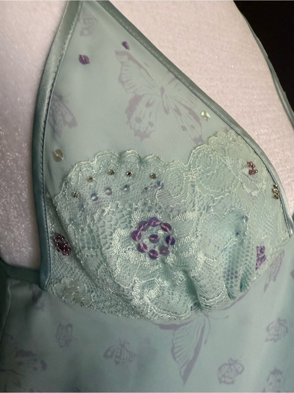 Y2K Victoria’s Secret Sheer Blue Butterfly Lingerie Empire Waist Camisole Top - Picture 8 of 10